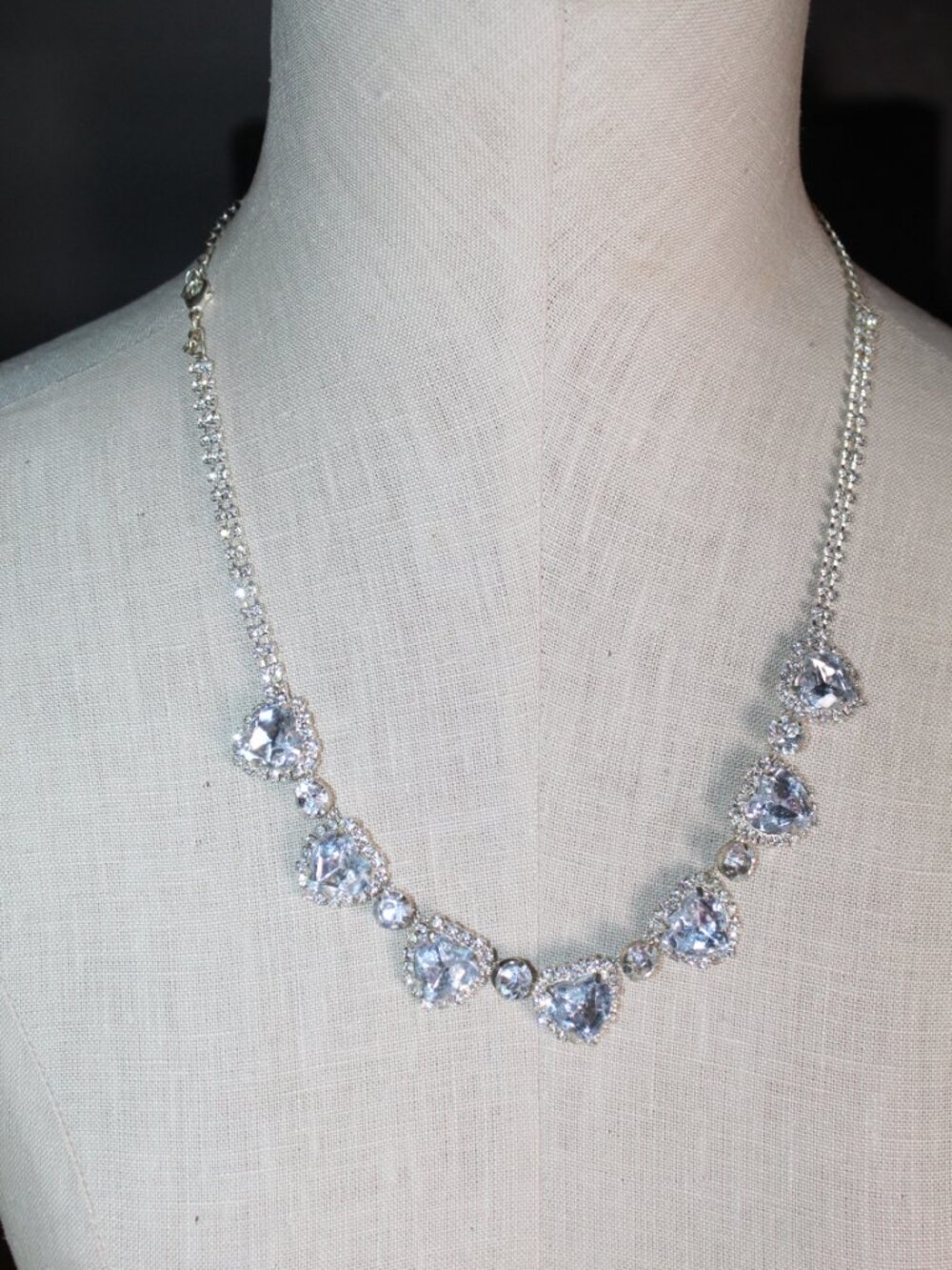 Silver-Tone Clear Heart & Round Shaped Crystals 22" Adjustable Necklace